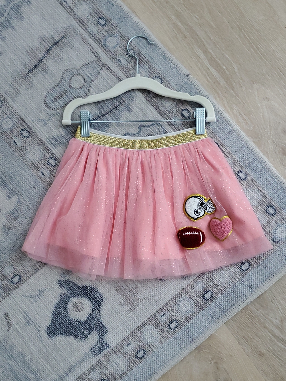 Sweet Wink Girls Football Patch Sparkle Pink Tutu Pull On Skirt Sz4-6